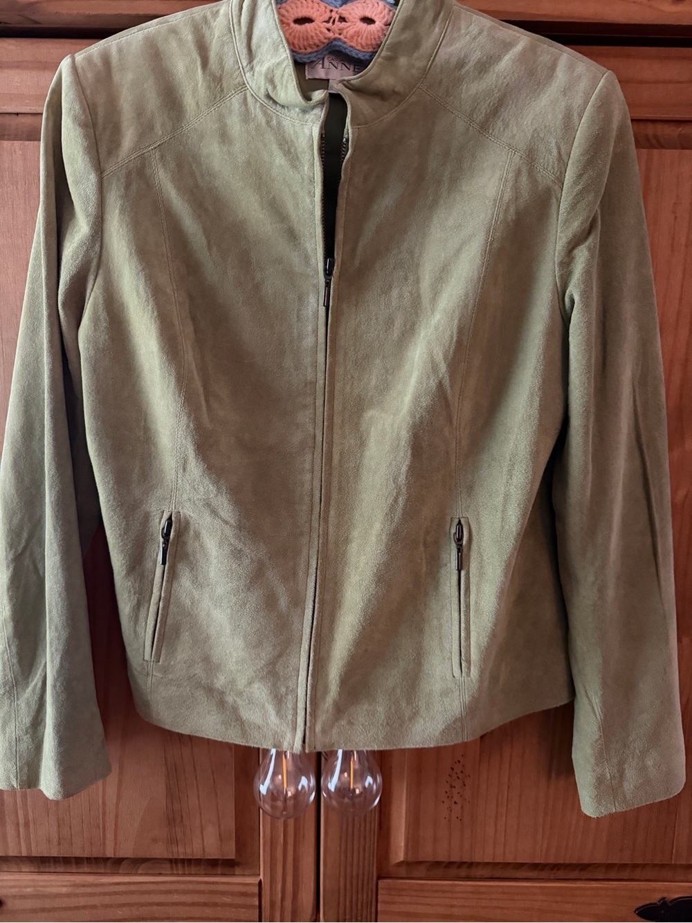 Women's Suede Zip Jacket in Olive Green